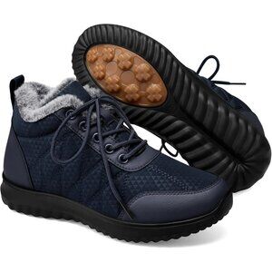 〽️Women's Blue SHIBEVER Winter Snow Warm Fur Lined Waterproof Ankle Boots